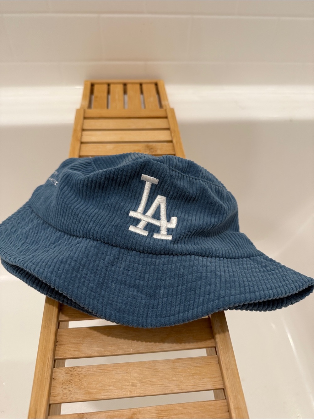 LA Embroidered Corduroy Bucket Hat - Blue